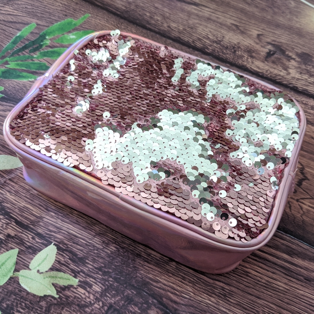 Pink holographic makeup bag w/ sequins